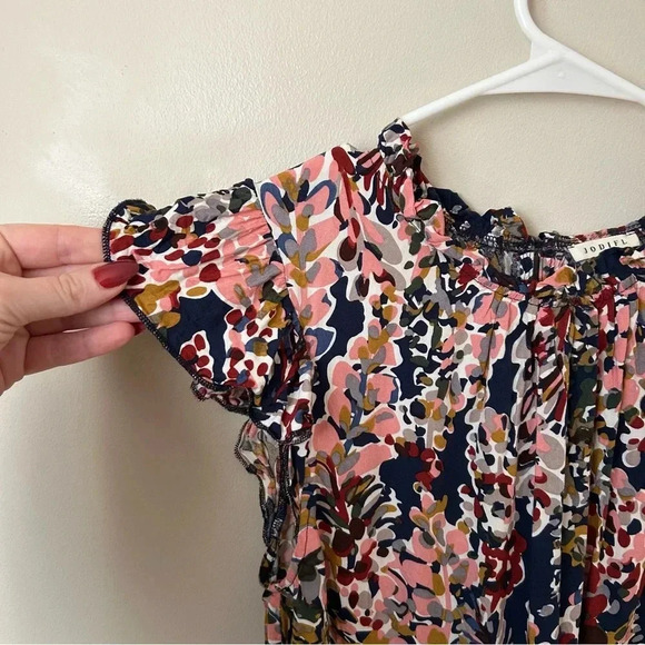 Jodifl Watercolor Ruffle Sleeve Floral Multicolor Blouse Top Women’s Size Medium - Picture 4 of 8